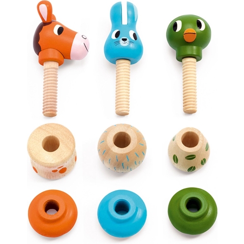 Djeco Houten Speelgoed - 3 st. - Samen schroeven-Dier - Djeco - OneSize - Speelgoed