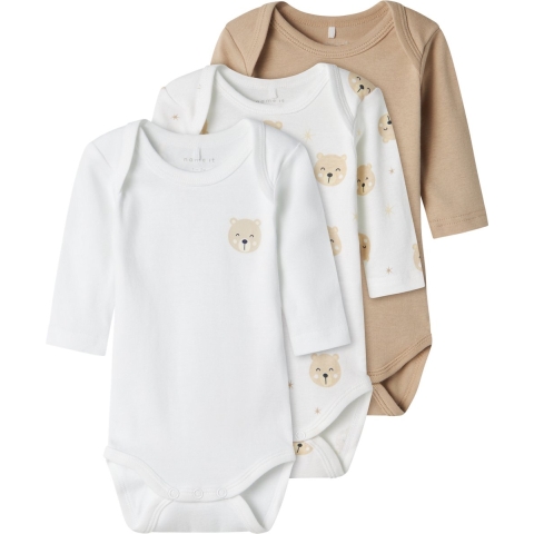 Name It Romper L/æ - Noos - NbnBody - 3-pack - Oxford Tan - Name It - 62 - Romper L/S