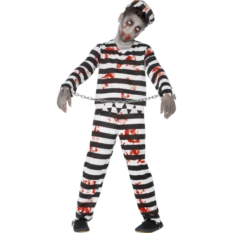 Smiffys Kostuum - Zombiegevangene - Zwart/Wit - Smiffys - 10-12 jaar (140-152) - Kostuum