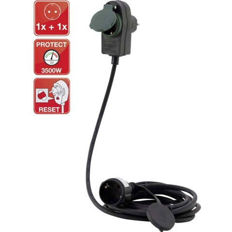 REV 0017101514 Stroom Verlengkabel Zwart 10.00 m H05RR-F 3G 1,5 mm²