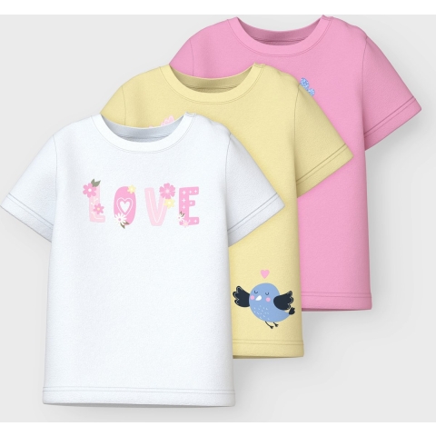 Name It T-Shirt - 3-pack - NbfVubie - Roze Glazuur/Pastel Yell - Name It - 74 - T-Shirt