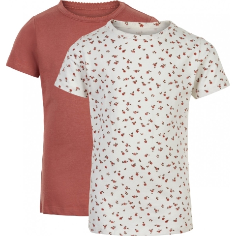 Minymo T-Shirt - 2-pack - Canyon Rose/Wit m. Bloemen - Minymo - 1 jaar (80) - T-Shirt