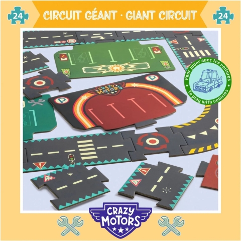 Djeco Wegenpuzzel - 24 Bakstenen - Crazy Motors - Djeco - OneSize - Puzzel