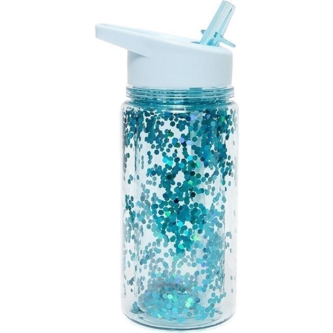 Petit Monkey Drinkfles m. Rietje - 300 ml - Blauw m. Glitter - Petit Monkey - OneSize - Drinkfles