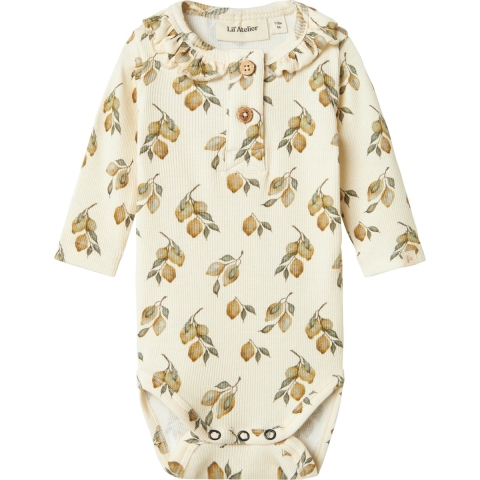 Lil' Atelier Romper L/æ - Rib - NbfGavo - Tortelduif/Lemon - Lil Atelier - 1 jaar (80) - Romper L/S