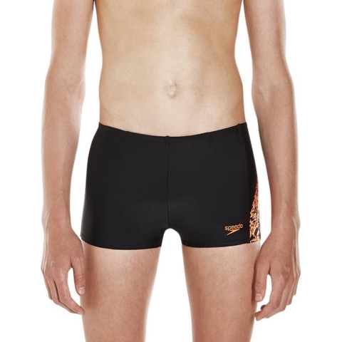 Speedo Zwemslips - Logo Paneel - UV50+ - Zwart/Oranje - Speedo - 8 jaar (128) - Badmode