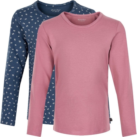 Minymo Blouse - 2-pack - Mesa Rose/Nieuw Navy - Minymo - 1½ jaar (86) - Blouse
