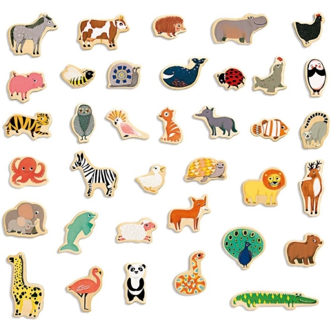 Djeco Houten magneten - 36 st. - Dieren - Djeco - OneSize - Magnetisch speelgoed