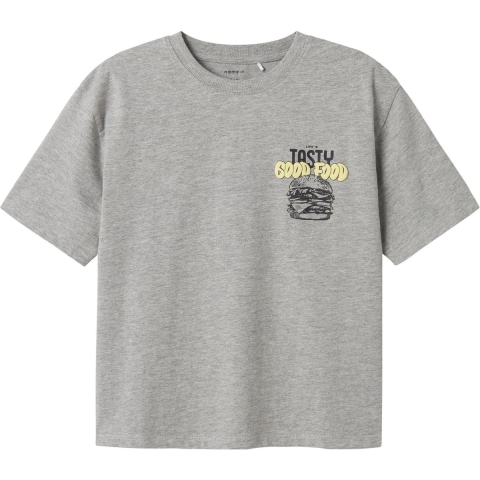 Name It T-Shirt - NkmTibilbo - Grey Melange m. Print - Name It - 9-10 jaar (134-140) - T-Shirt