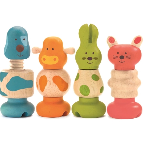 Djeco Houten Speelgoed - 4 st. - Samen schroeven-Dier - Djeco - OneSize - Speelgoed