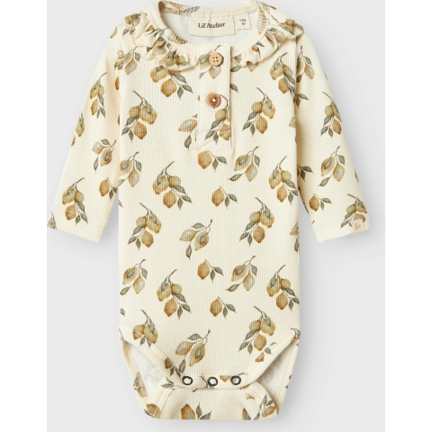 Lil' Atelier Romper L/æ - Rib - NbfGavo - Tortelduif/Lemon - Lil Atelier - 1½ jaar (86) - Romper L/S