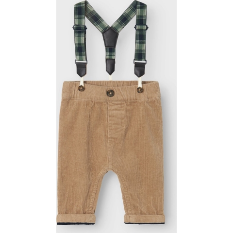 Name It Broek m. Bretellen - NbmBen - Weathered Teak - Name It - 1 jaar (80) - Broeken - Katoen
