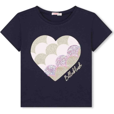 Billieblush T-Shirt - Navy/Hart/Glitter - Billieblush - 5 jaar (110) - T-Shirt
