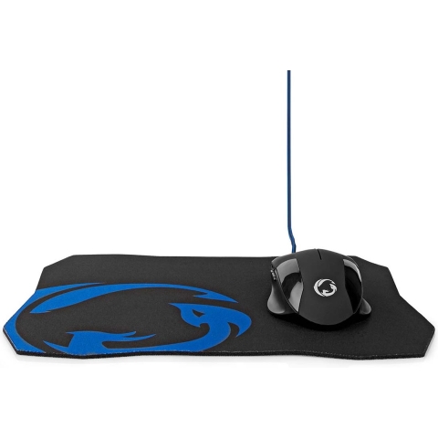Nedis GMMP110BK Gaming Muis & Muismat Set Bedraad Dpi: 1200 / 2400 / 4800 / 7200 Dpi Instelbare Dpi Aantal Knoppen: 6 Programmeerbare Knoppen Rechtshandig 1.50 M Zonder Verlichting