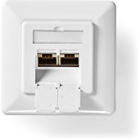 Nedis CCBW89250IV Netwerk Wanddoos Inbouw 2 Poort(en) Cat6a Recht Female Goud Verguld Pvc Wit Doos