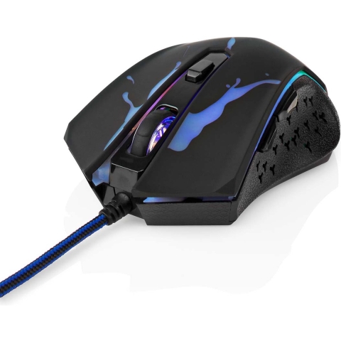 Nedis GMWD210BK Gaming Muis Bedraad Dpi: 1200 / 1800 / 2400 / 3600 Dpi Instelbare Dpi Aantal Knoppen: 6 Programmeerbare Knoppen Rechtshandig 1.50 M Led