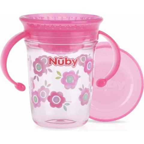 Nuby Drinkbeker m. Handvat - 240ml - Roze m. Print - Nuby - OneSize - Beker