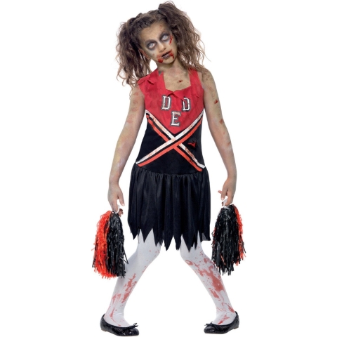 Smiffys Kostuum - Zombie Cheerleader - Zoet/zwart - Smiffys - 7-9 jaar (122-134) - Kostuum