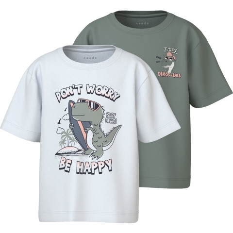 Name It T-Shirt - NmmVagno - 2-pack - Slate Grijs/Bright White - Name It - 2 jaar (92) - T-Shirt