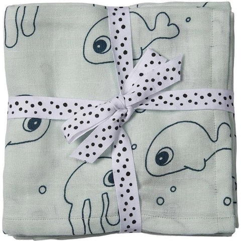 Done by Deer Wikkeldoek - 120x120 - 2 stk - Sea Friends - Blauw - Done by Deer - OneSize - Wikkeldoek