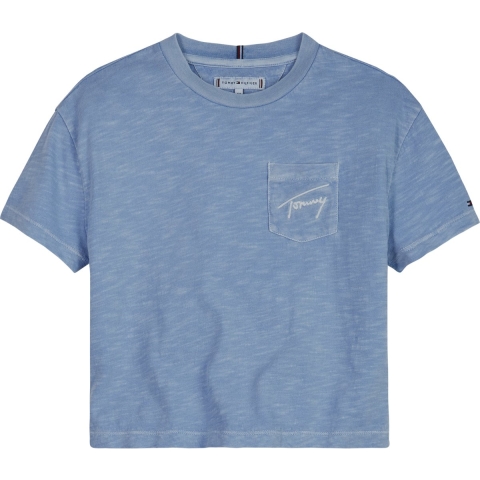 Tommy Hilfiger T-Shirt - Script Pocket - Blue Crush - Tommy Hilfiger - 14 jaar (164) - T-Shirt
