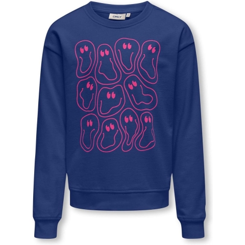 Kids Only Sweatshirt - KogLissie - Sodalite Blue/Heads/Fuchsia P - Kids Only - 7-8 jaar (122-128) - Sweatshirt