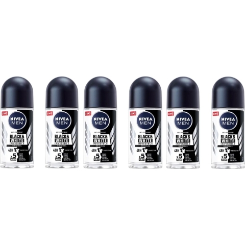 Nivea Nivea Deo Roll-on Men - Invisible Black & White Original 50 ml. 6 x Voordeelpak