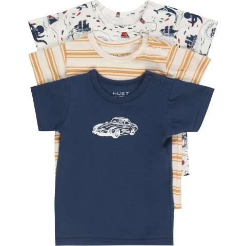 Hust and Claire T-Shirt - 3-pack - Asmo - Wit/Blauw/Geel - Hust and Claire - 68 - T-Shirt