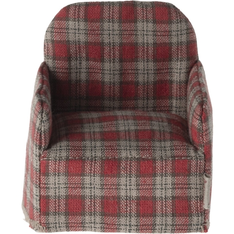 Maileg Miniatuur Fauteuil - Muis - Rood/Ruiten - Maileg - OneSize - Poppentoebehoren