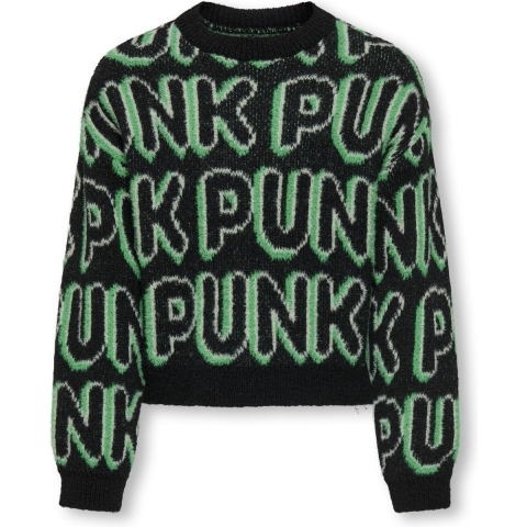 Kids Only Blouse - Gebreid - KogPunk - Black/Green Bee/Laurel Gr - Kids Only - 7-8 jaar (122-128) - Blouse