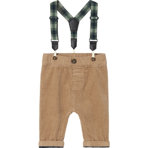 Name It Broek m. Bretellen - NbmBen - Weathered Teak - Name It - 56 - Broeken - Katoen