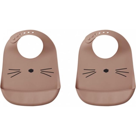 Liewood Slabbetjes - 2-pack - Silicone - Tilda - Roze m. Kat - Liewood - OneSize - Slabbetjes