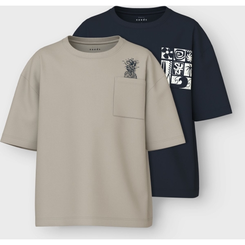 Name It T-Shirt - NkmVilian - 2-pack - Navy Blazer/Bright White  - Name It - 13-14 jaar (158-164) - T-Shirt