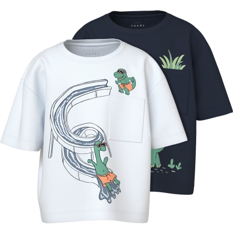 Name It T-Shirt - NmmVilian - 2-pack - Navy Blazer m. Print - Name It - 2 jaar (92) - T-Shirt