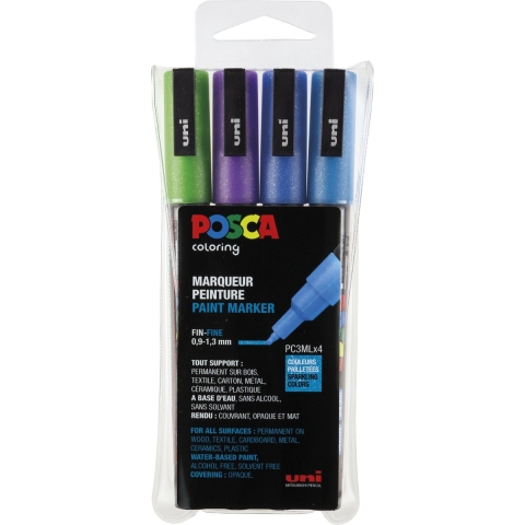 Posca Markers - PC-3ML - 4 st. - Blauw/Groen/Violet m. Glitter - Posca - OneSize - Marker