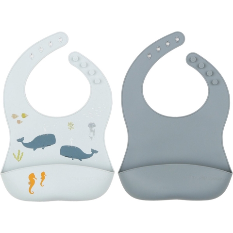 A Little Lovely Company Slabbetjes - 2-pack - Silicone - Ocean - A Little Lovely Company - OneSize - Slabbetjes