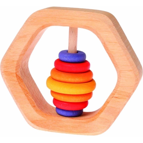 Grimms Houten Speelgoed - Rammelaar - Zeshoek - Multicolour - Grimms - OneSize - Rammelaar