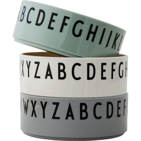 Design Letters Kom - 3-pack - Groen/Wit/Grijs m. Letters - Design Letters - OneSize - Kom