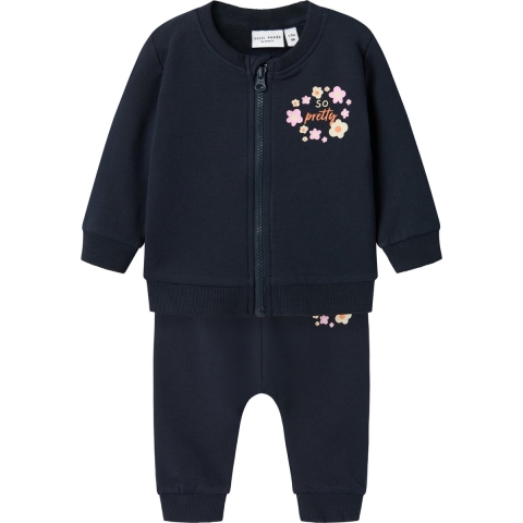 Name It Sweatset - NbfVrillie - Dark Sapphire m. Bloemen - Name It - 1 jaar (80) - Cardigan