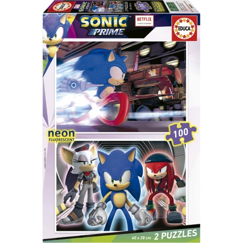 Educa Puzzel - 2x100 Bakstenen - Sonic Prime Neon - Educa - OneSize - Puzzel