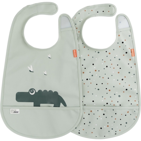 Done by Deer Slabbetjes - 2-pack - Croco - Groen - Done by Deer - OneSize - Slabbetjes