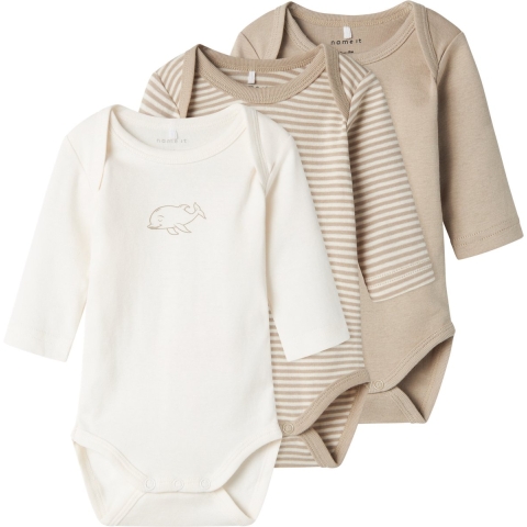 Name It Romper L/æ - Noos - NbnBody - 3-pack - Puur kasjmier - Name It - 56 - Romper L/S