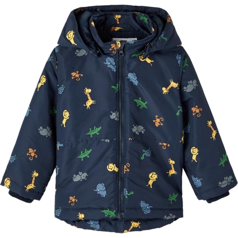 Name It Gevoerde Jas - NbmMax - Dark Sapphire m. Print - Name It - 56 - Winterjas