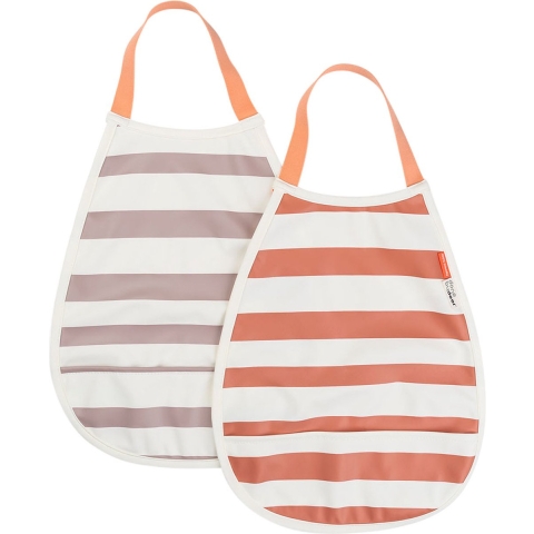 Done by Deer Slabbetjes - 2-pack - PU - Papaya/Powder m. Strepe - Done by Deer - OneSize - Slabbetjes