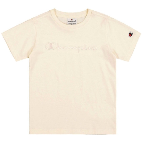 Champion T-Shirt - Offwhite m. Logo - Champion - 7-8 jaar (122-128) - T-Shirt