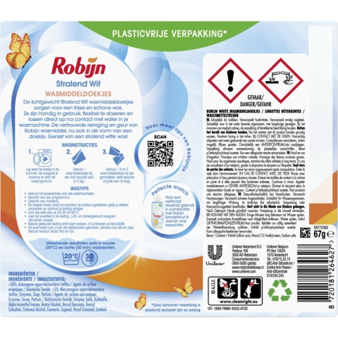 4x Robijn Wasmiddeldoekjes Stralend Wit 16 stuks
