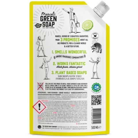 6x Marcel's Green Soap Afwasmiddel Lemon&Bergamot Navulling 500 ml