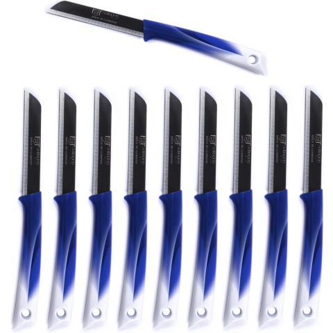 Solingen Kartelmes - Tomatenmes met Kartel - RVS - 19 cm met"Blade Cover"- Bi-Color Blauw met Wit - 10 stuks