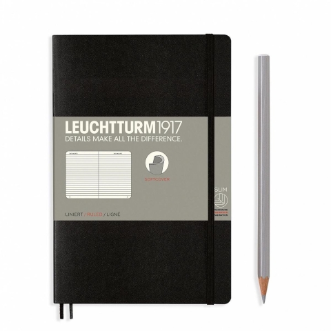 Leuchtturm Black, Softcover, Paperback (B6+), 123 p., ruled
