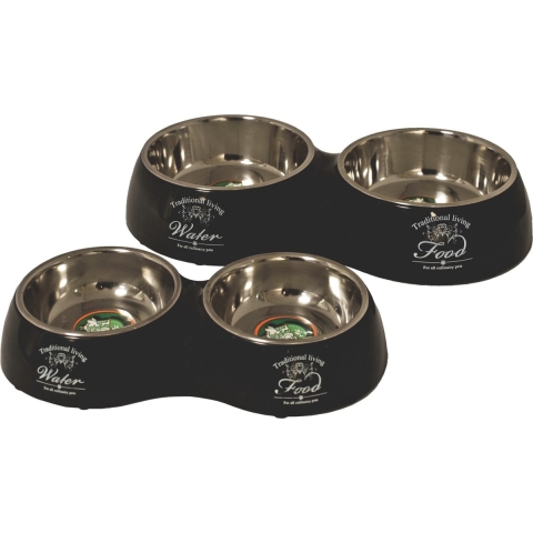 Hondeneetbak dubbel plastic/RVS water/food 27 cm zwart - Gebr de boon